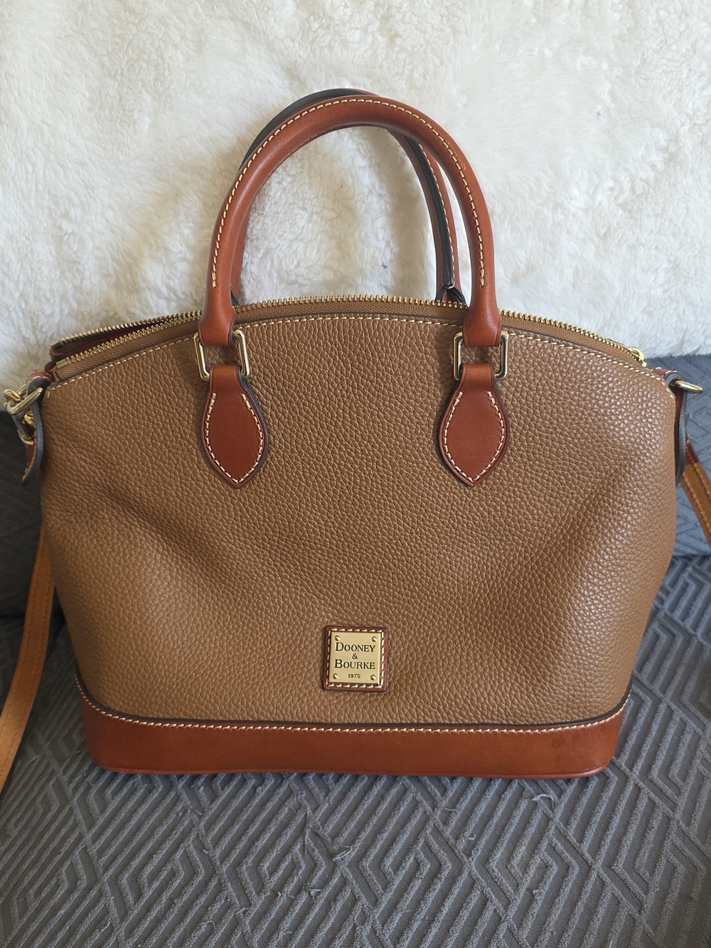 Dooney & Bourke Tan and Cognac Pebbled Leather Satchel